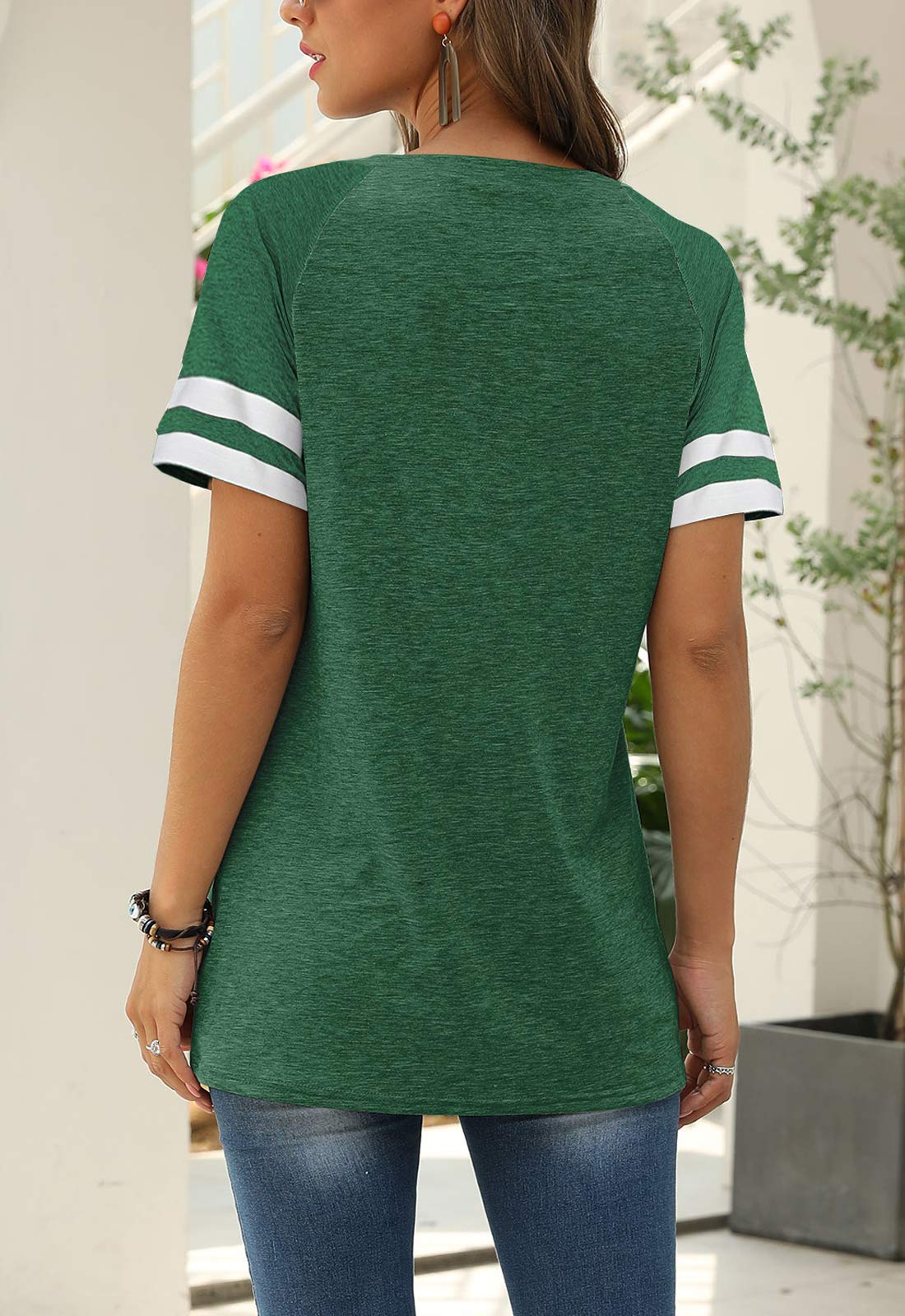 Women Summer Casual Shirts: Short Sleeve Striped Tunic Tops - Womens Crew Neck Tee Tshirt Blouses