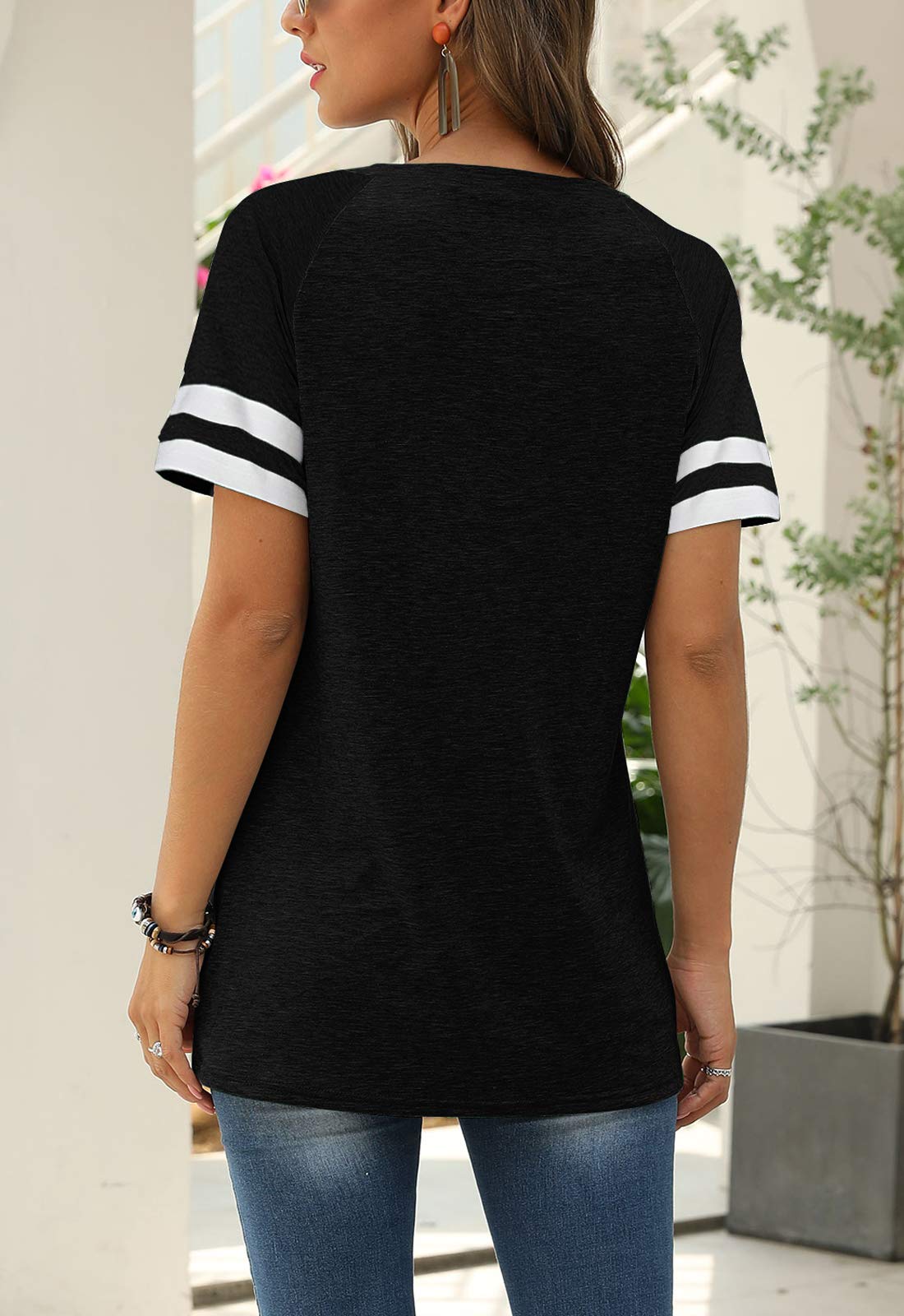 Women Summer Casual Shirts: Short Sleeve Striped Tunic Tops - Womens Crew Neck Tee Tshirt Blouses