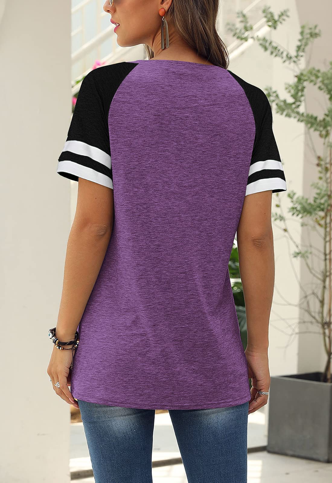 Women Summer Casual Shirts: Short Sleeve Striped Tunic Tops - Womens Crew Neck Tee Tshirt Blouses