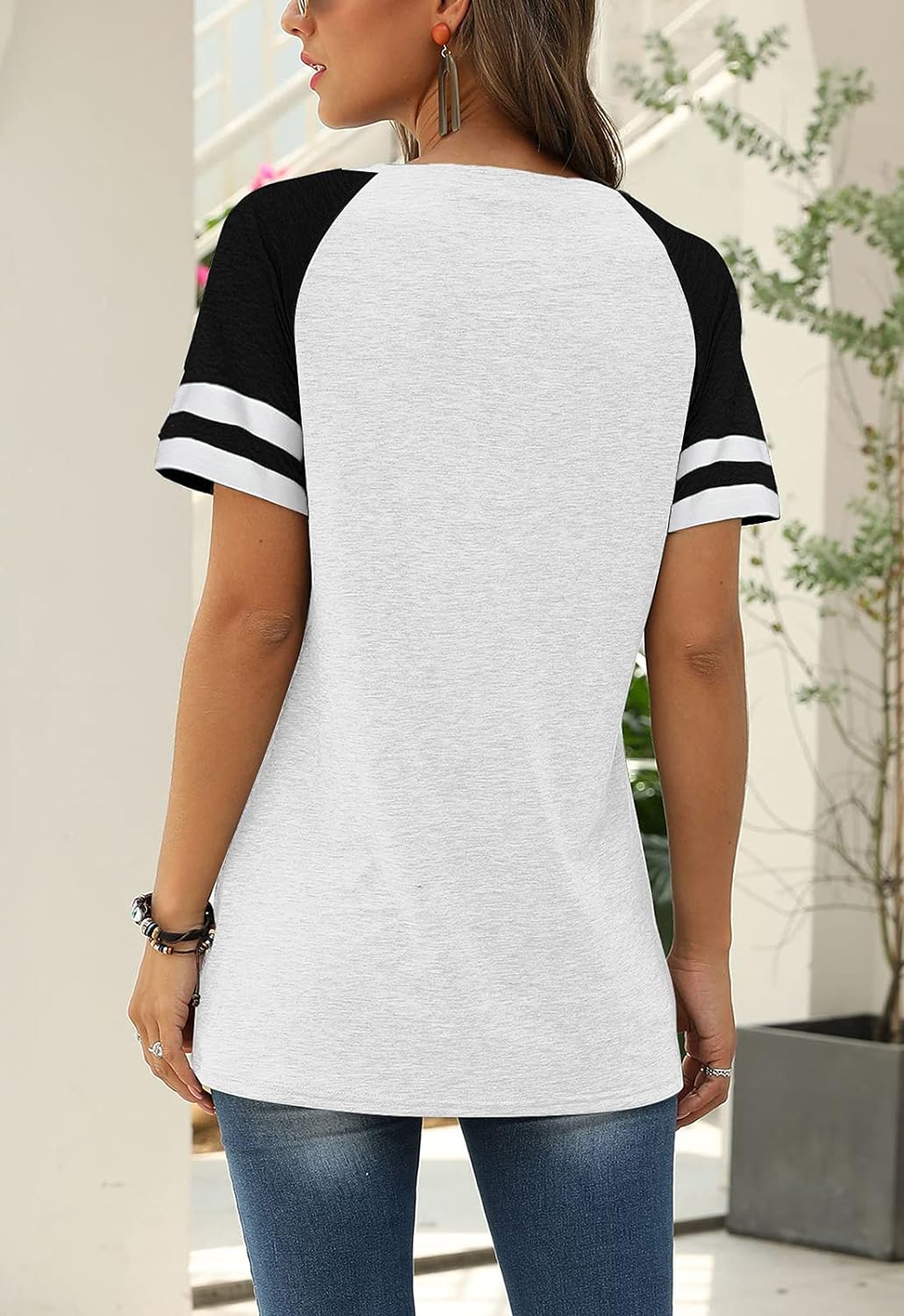 Women Summer Casual Shirts: Short Sleeve Striped Tunic Tops - Womens Crew Neck Tee Tshirt Blouses
