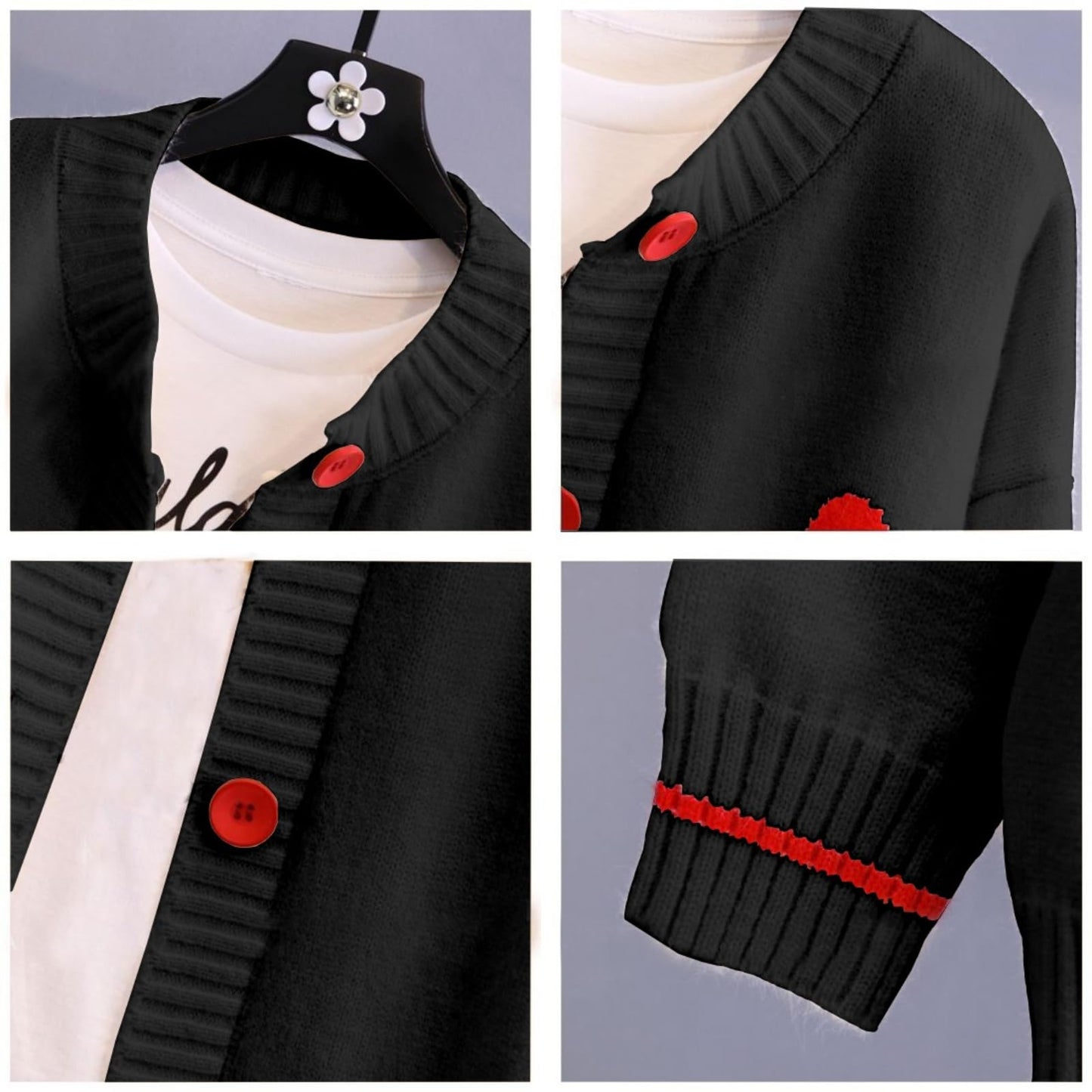 FindThy Women's Cute Cardigan Sweater Kawaii Love Heart Print Y2K Button Knitted Outerwear