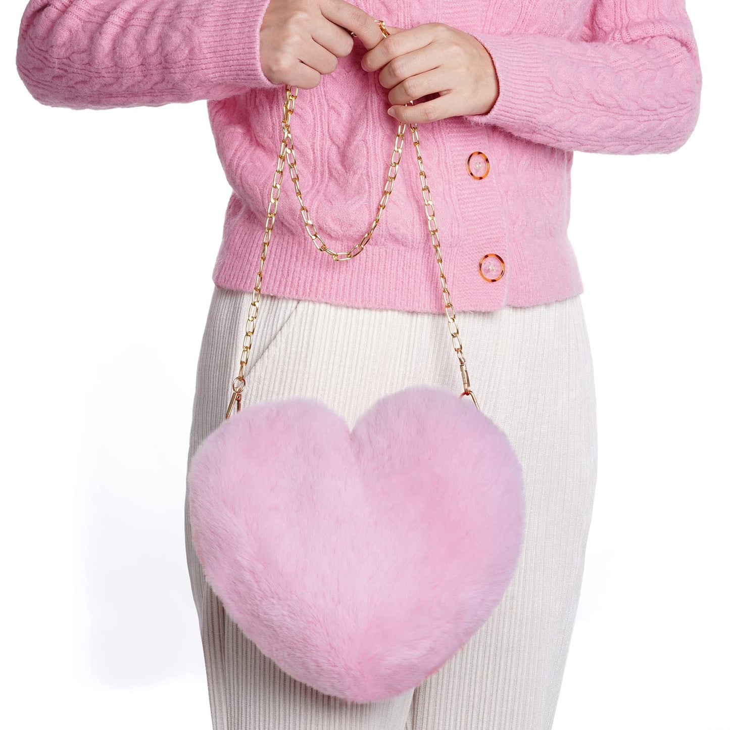 Heart Shaped Faux Fur Purse Fluffy Crossbody Bag Chain Shoulder Bag Cute Clutch Halloween Valentine Women Girls