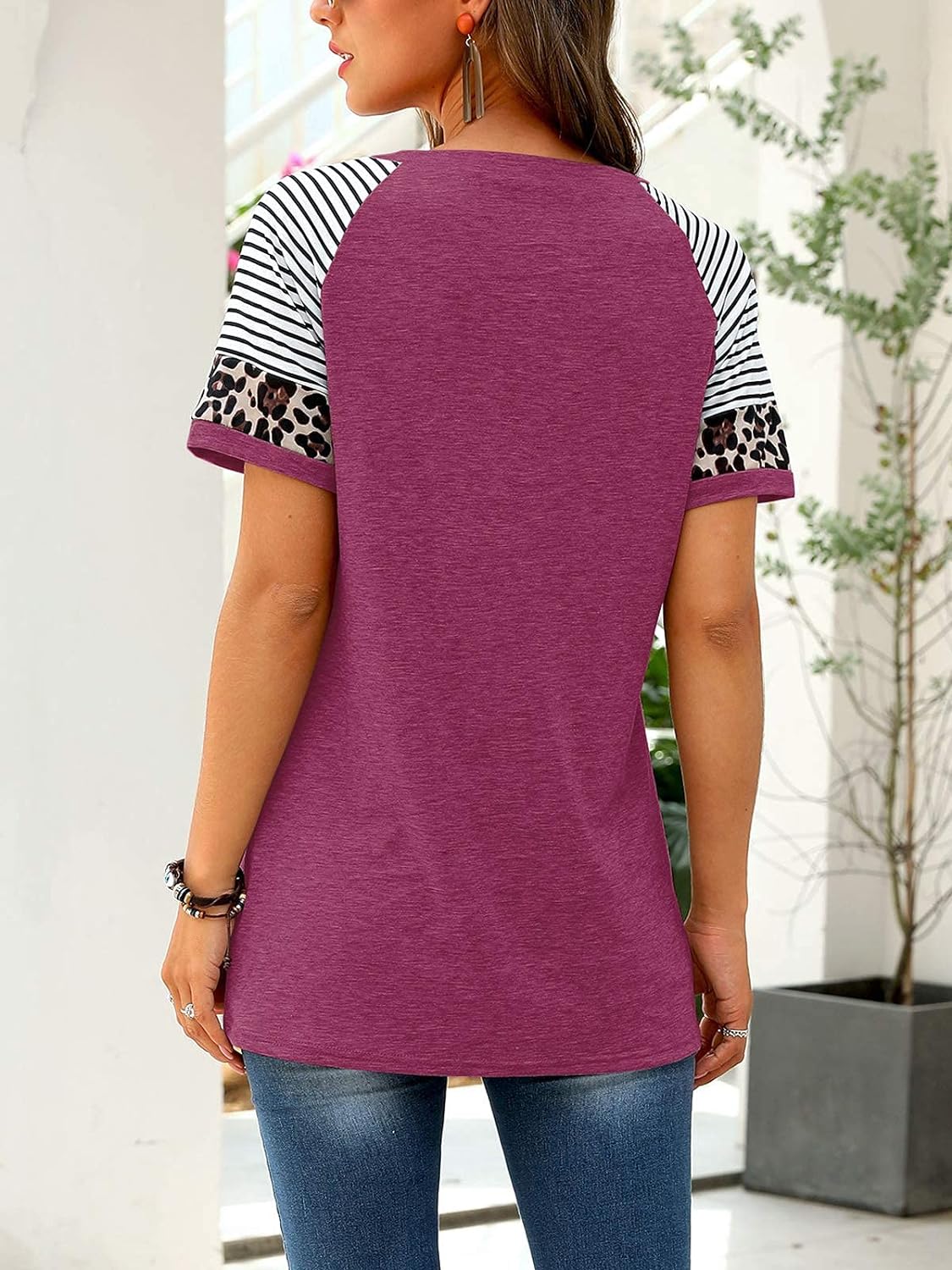 Women Summer Casual Shirts: Short Sleeve Striped Tunic Tops - Womens Crew Neck Tee Tshirt Blouses