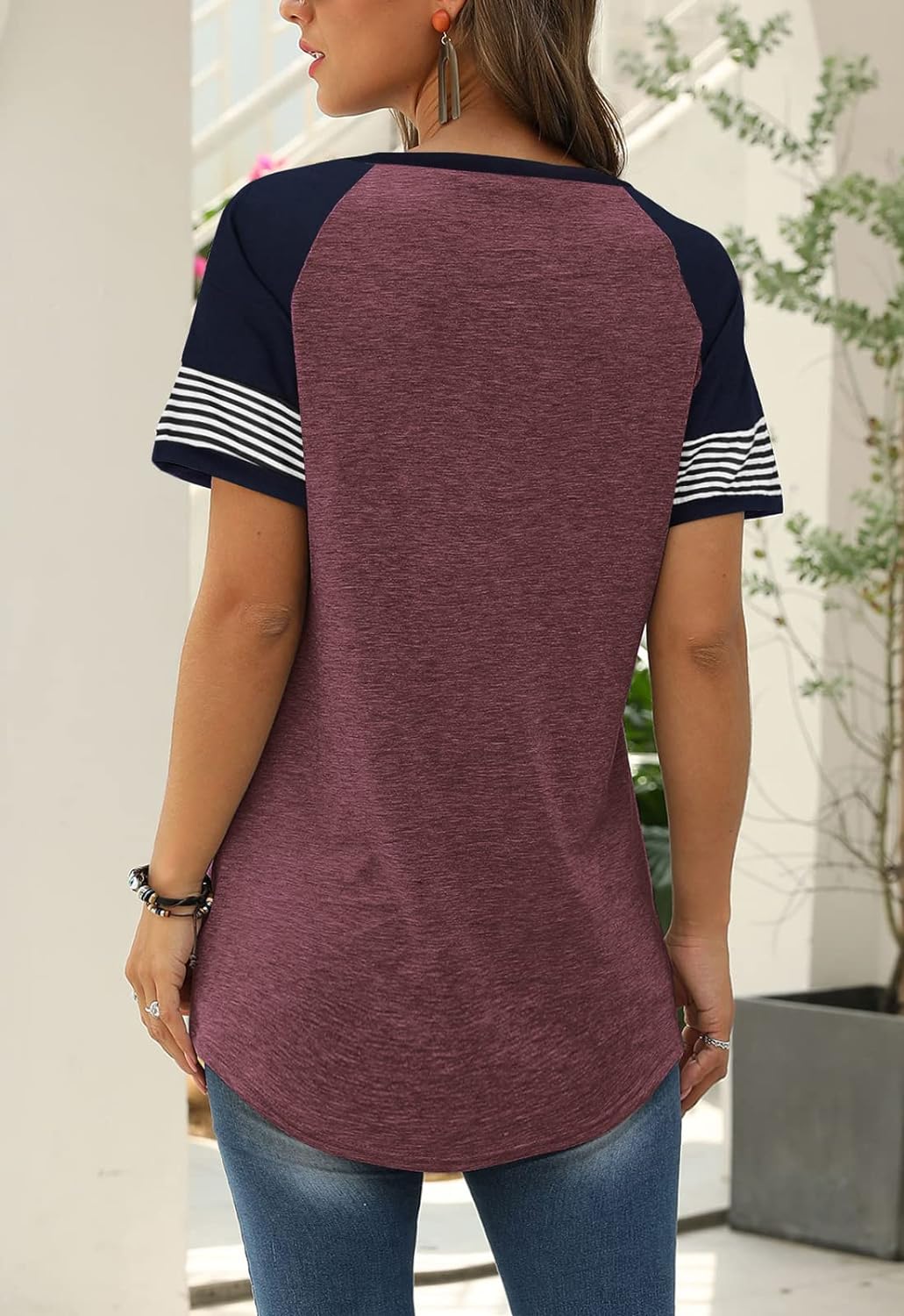 Women Summer Casual Shirts: Short Sleeve Striped Tunic Tops - Womens Crew Neck Tee Tshirt Blouses