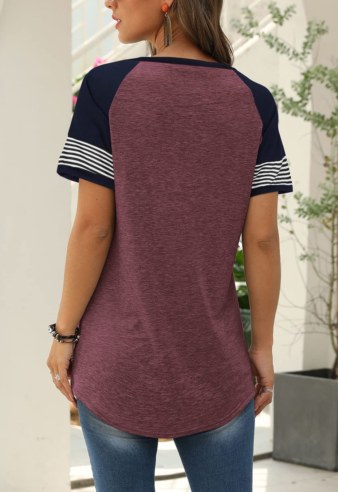 Women Summer Casual Shirts: Short Sleeve Striped Tunic Tops - Womens Crew Neck Tee Tshirt Blouses