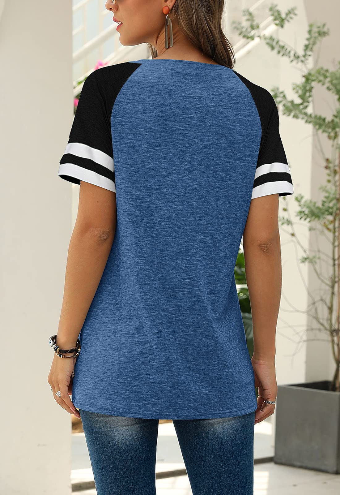 Women Summer Casual Shirts: Short Sleeve Striped Tunic Tops - Womens Crew Neck Tee Tshirt Blouses