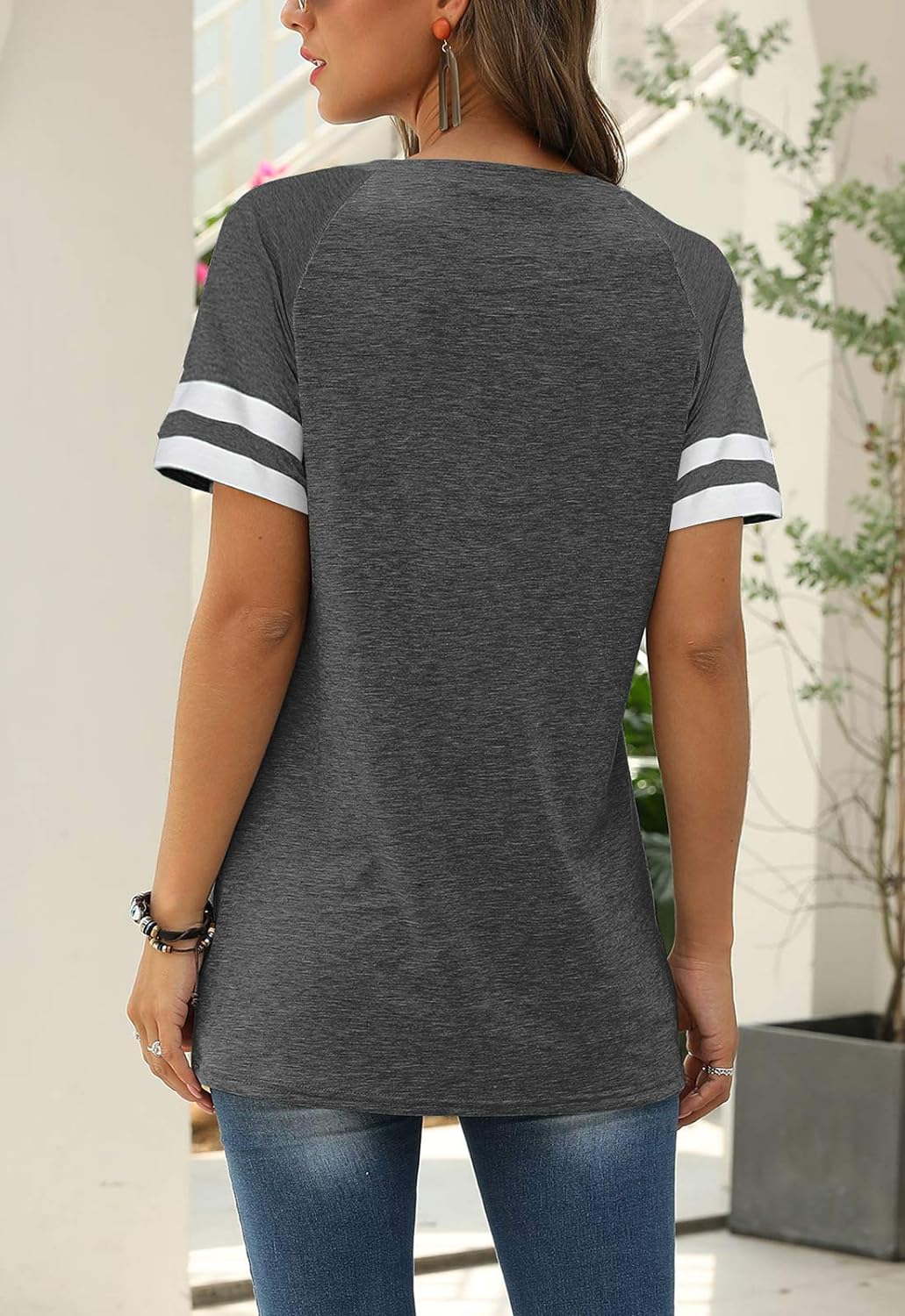 Women Summer Casual Shirts: Short Sleeve Striped Tunic Tops - Womens Crew Neck Tee Tshirt Blouses