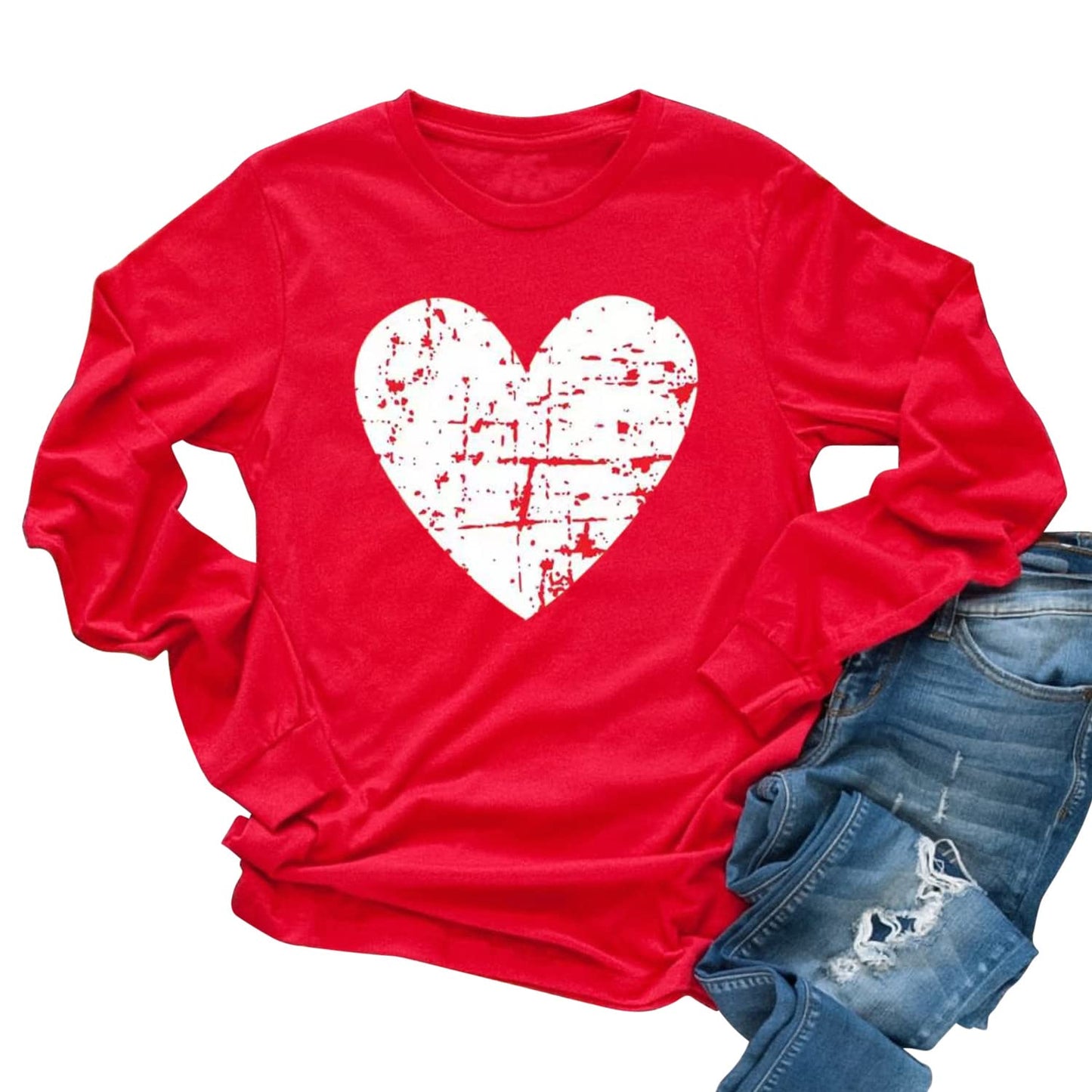 Womens Love Heart Raglans T-Shirts Casual Long Sleeve Valentine's Day Graphic Tees Tops