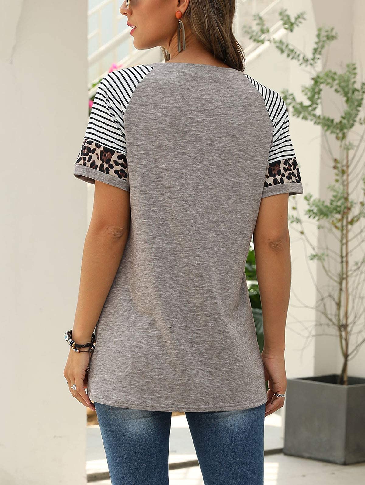 Women Summer Casual Shirts: Short Sleeve Striped Tunic Tops - Womens Crew Neck Tee Tshirt Blouses