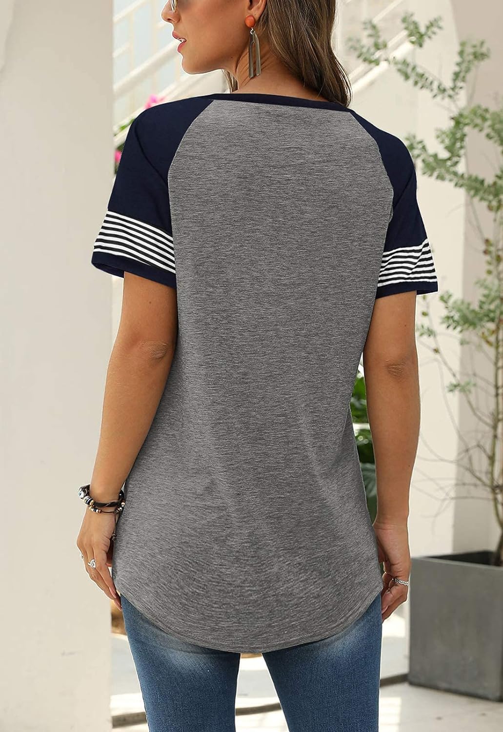 Women Summer Casual Shirts: Short Sleeve Striped Tunic Tops - Womens Crew Neck Tee Tshirt Blouses