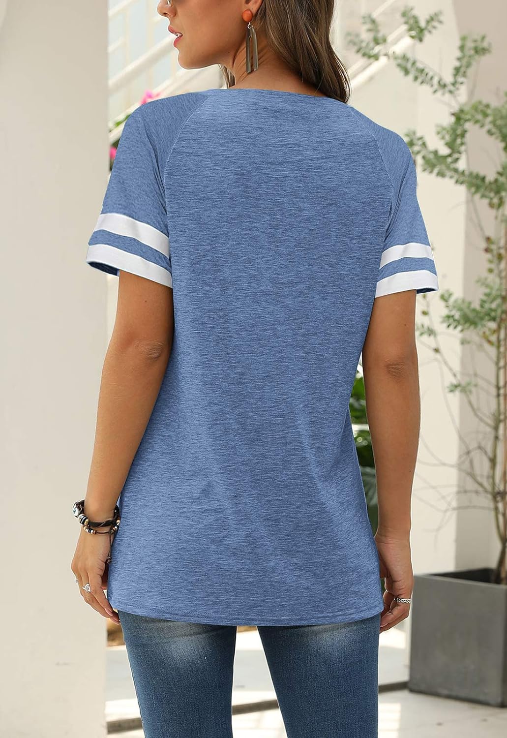 Women Summer Casual Shirts: Short Sleeve Striped Tunic Tops - Womens Crew Neck Tee Tshirt Blouses