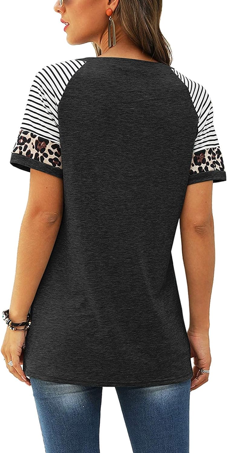 Women Summer Casual Shirts: Short Sleeve Striped Tunic Tops - Womens Crew Neck Tee Tshirt Blouses