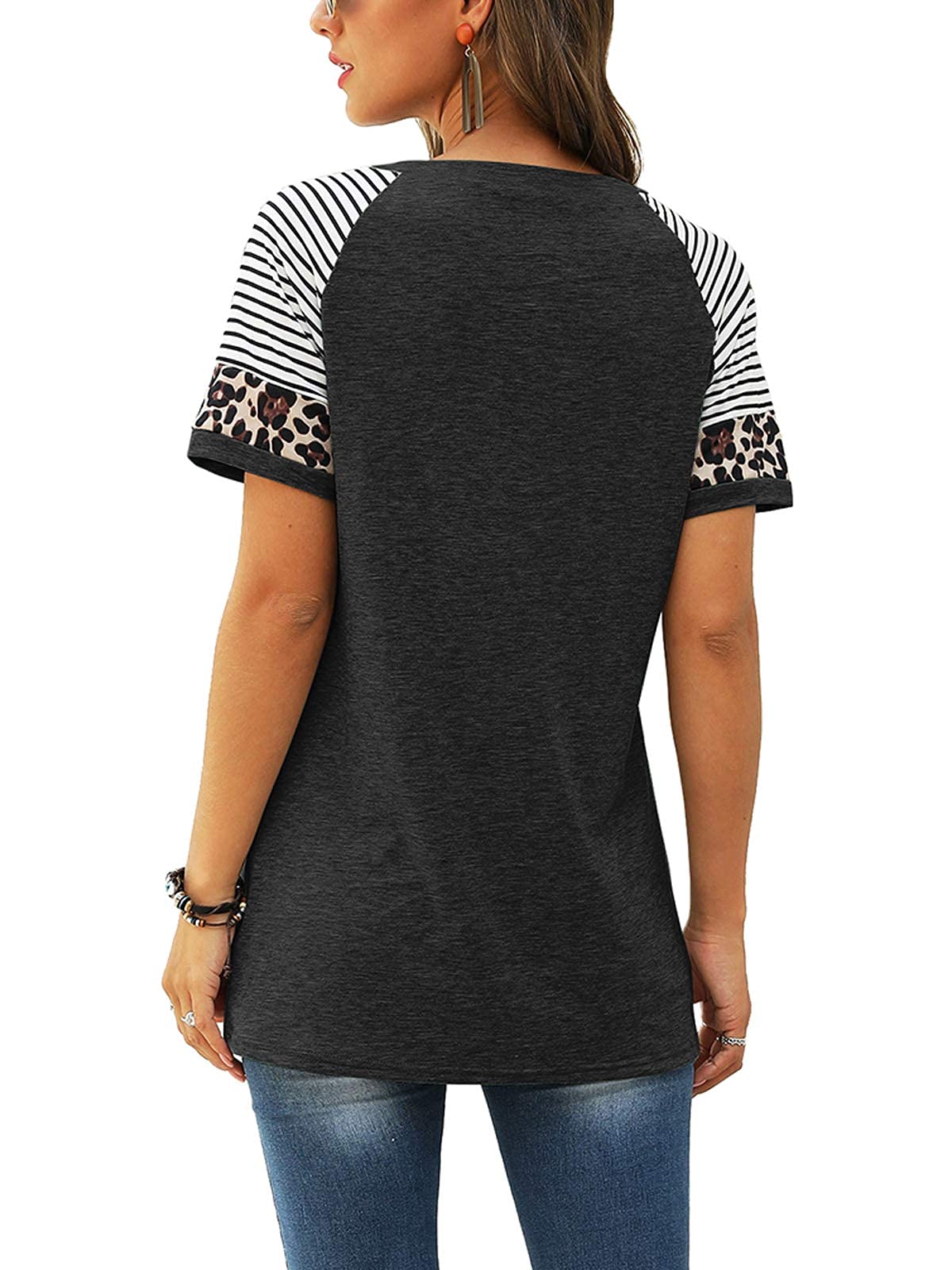 Women Summer Casual Shirts: Short Sleeve Striped Tunic Tops - Womens Crew Neck Tee Tshirt Blouses