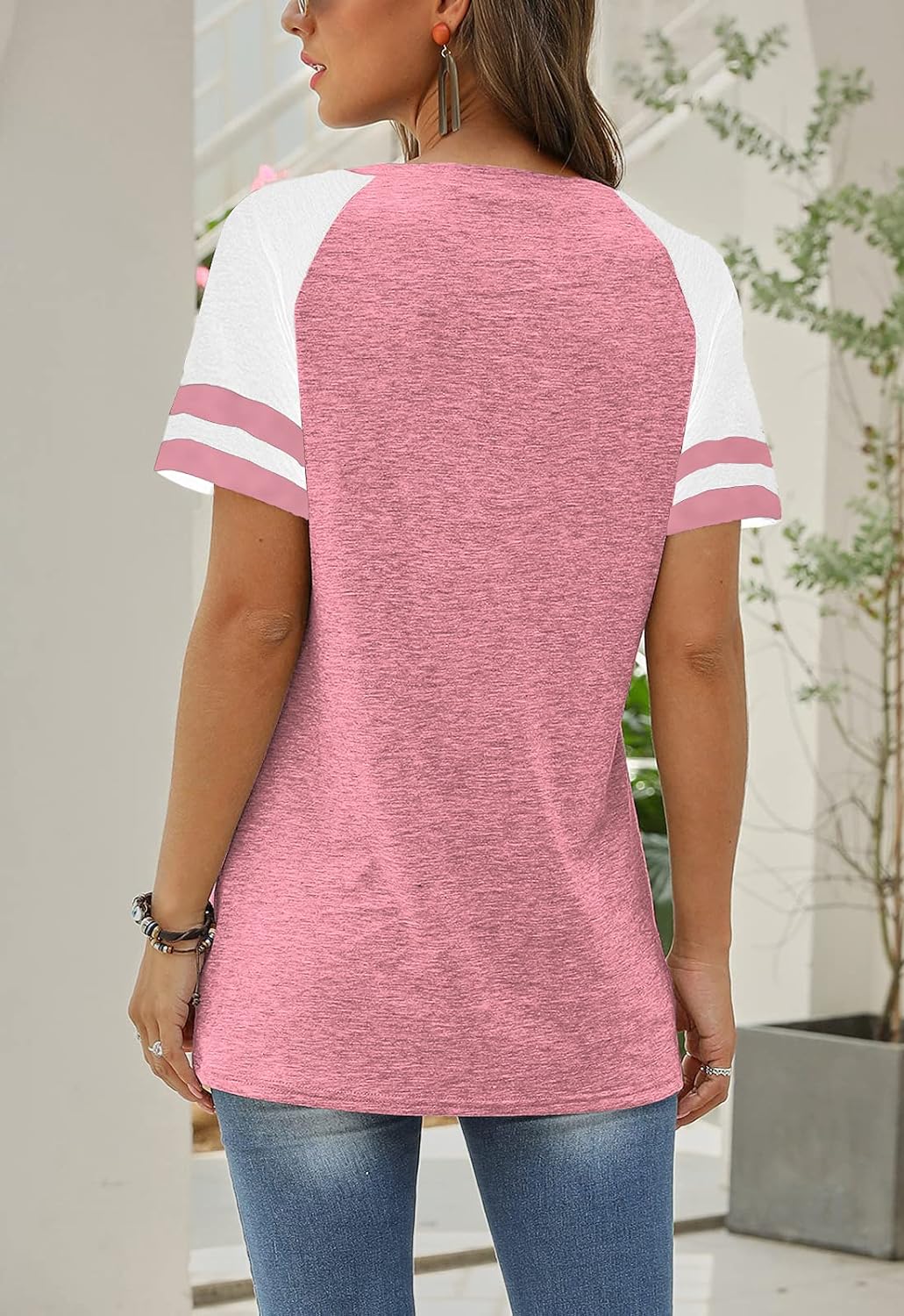 Women Summer Casual Shirts: Short Sleeve Striped Tunic Tops - Womens Crew Neck Tee Tshirt Blouses