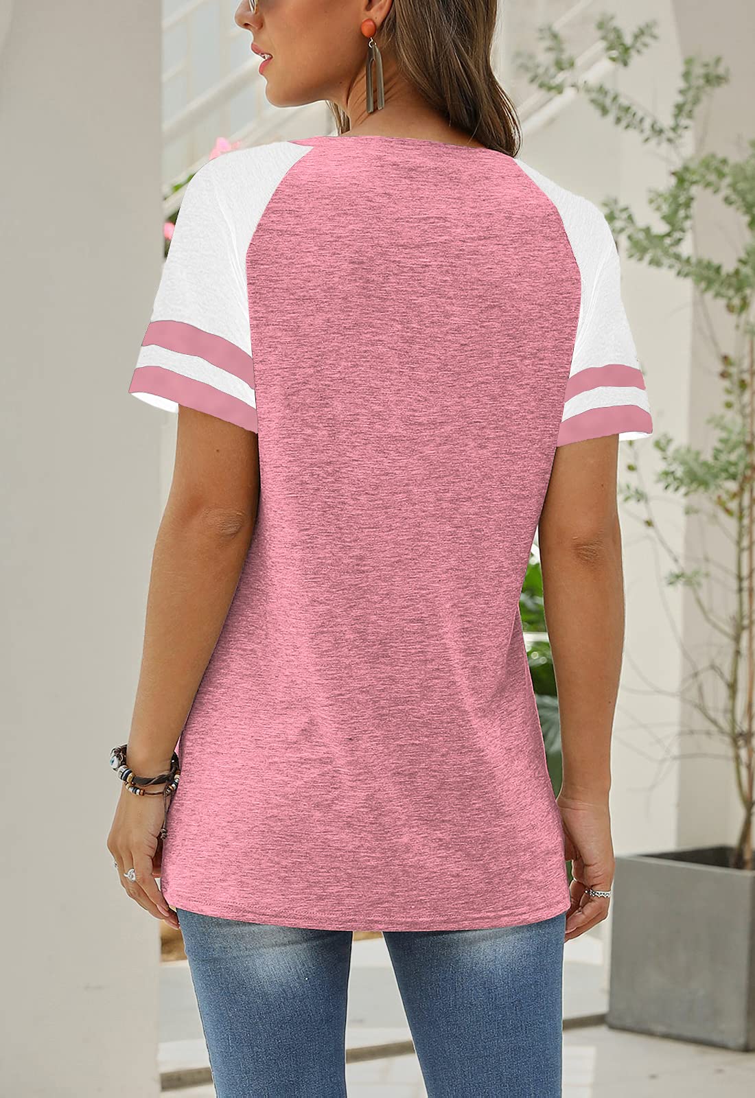 Women Summer Casual Shirts: Short Sleeve Striped Tunic Tops - Womens Crew Neck Tee Tshirt Blouses