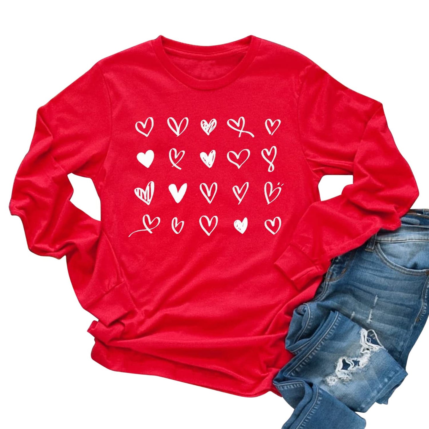 Womens Love Heart Raglans T-Shirts Casual Long Sleeve Valentine's Day Graphic Tees Tops