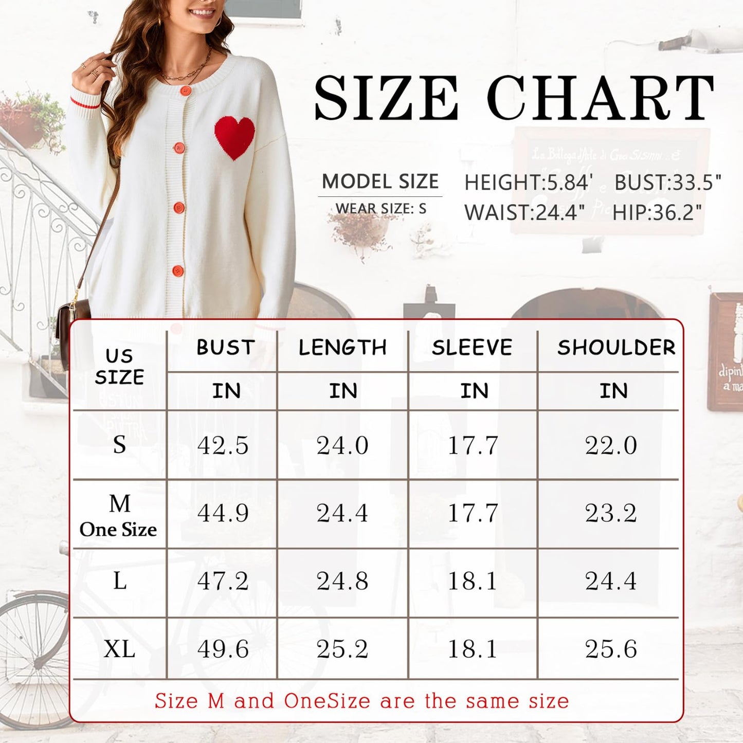 FindThy Women's Cute Cardigan Sweater Kawaii Love Heart Print Y2K Button Knitted Outerwear