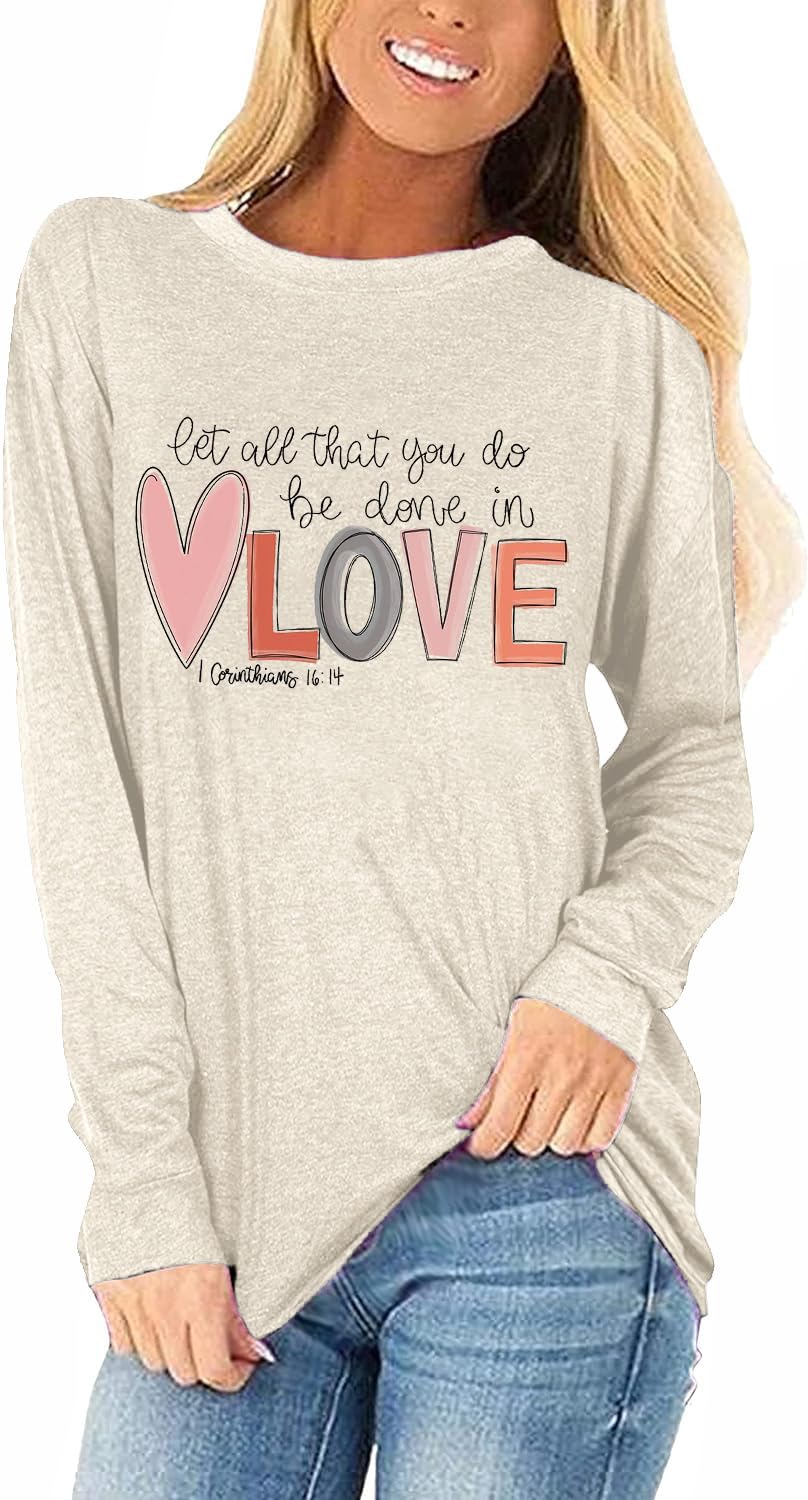 Womens Love Heart Raglans T-Shirts Casual Long Sleeve Valentine's Day Graphic Tees Tops
