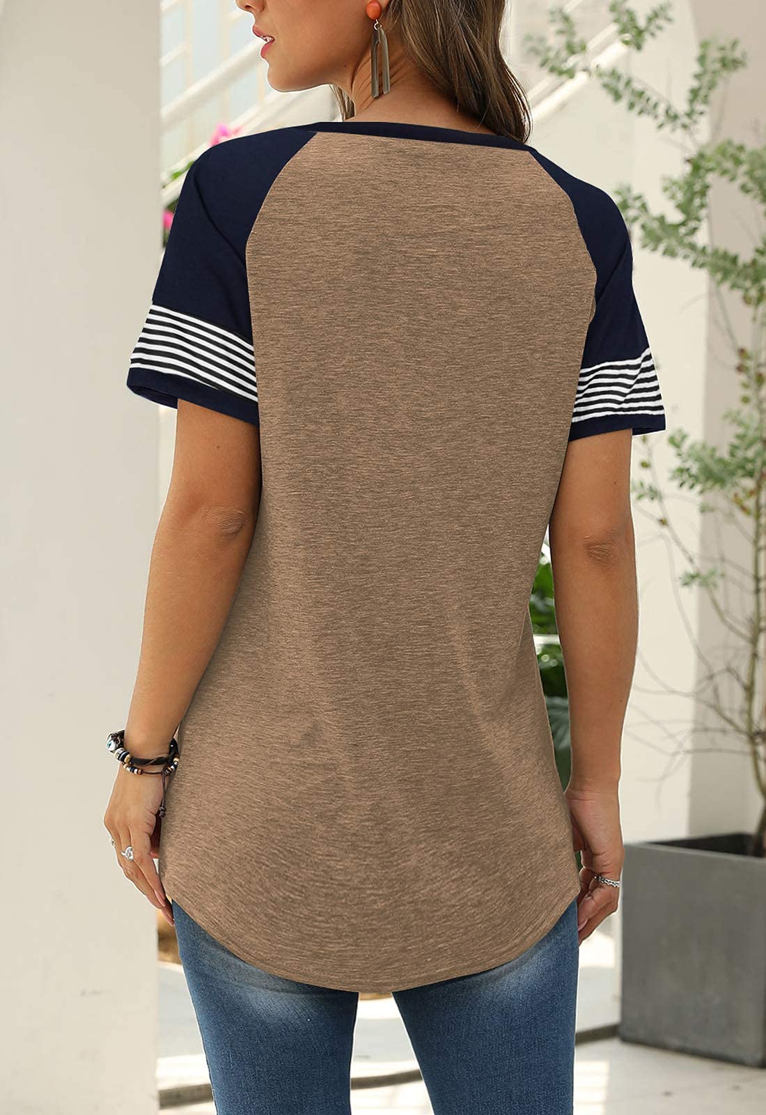 Women Summer Casual Shirts: Short Sleeve Striped Tunic Tops - Womens Crew Neck Tee Tshirt Blouses