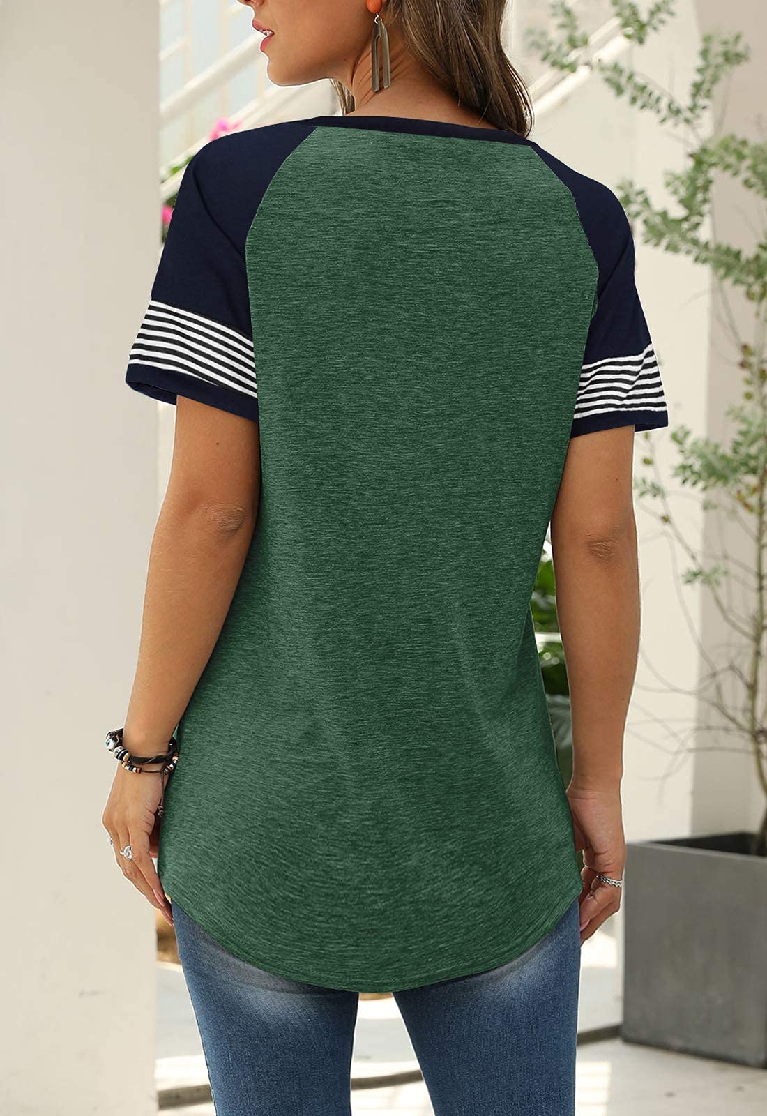 Women Summer Casual Shirts: Short Sleeve Striped Tunic Tops - Womens Crew Neck Tee Tshirt Blouses