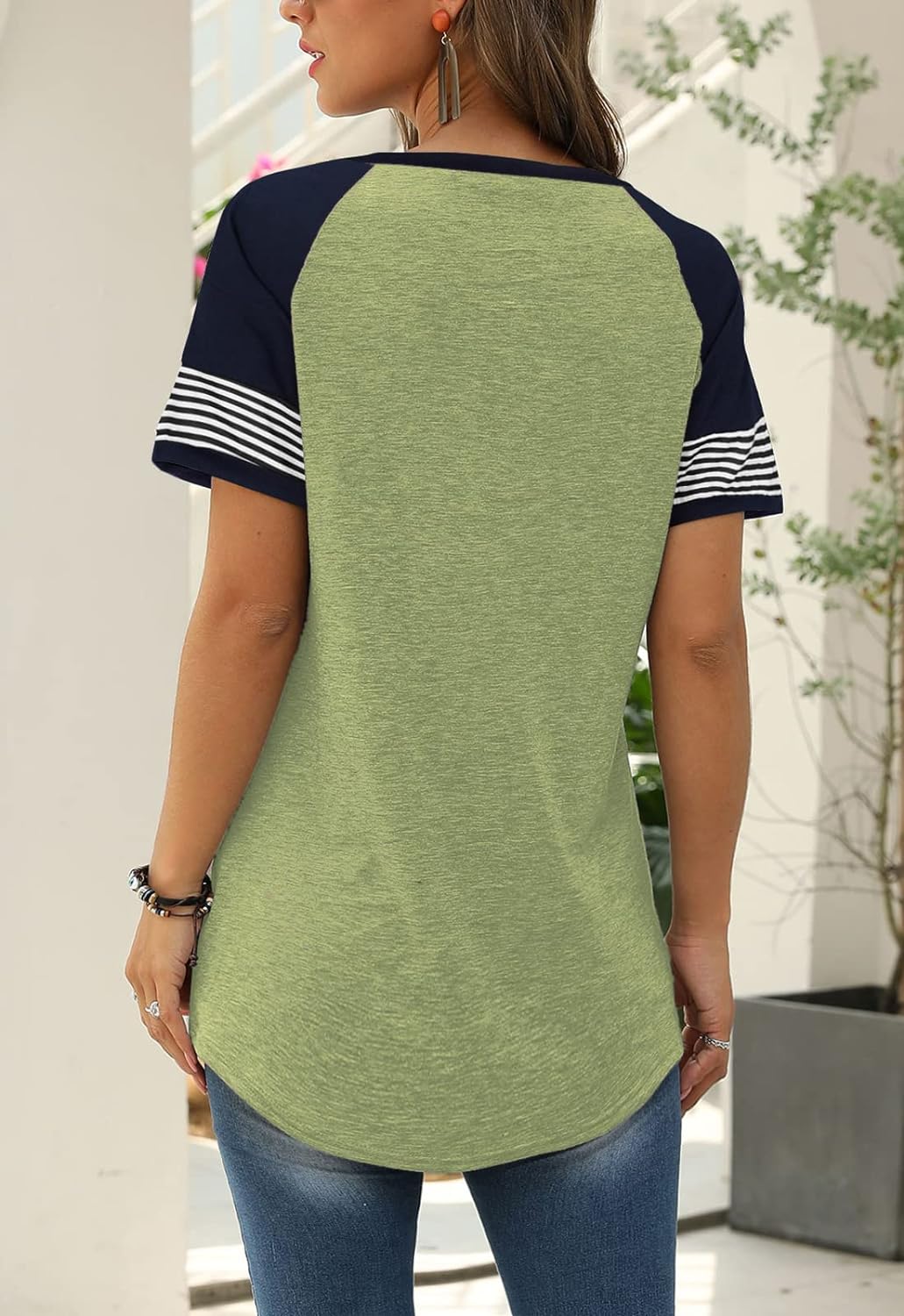 Women Summer Casual Shirts: Short Sleeve Striped Tunic Tops - Womens Crew Neck Tee Tshirt Blouses