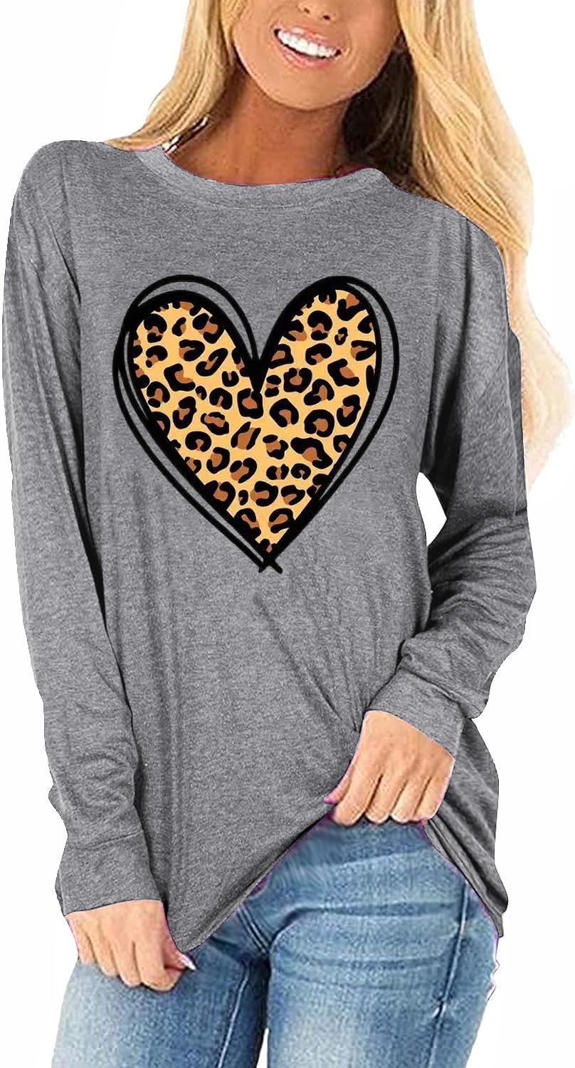 Womens Love Heart Raglans T-Shirts Casual Long Sleeve Valentine's Day Graphic Tees Tops