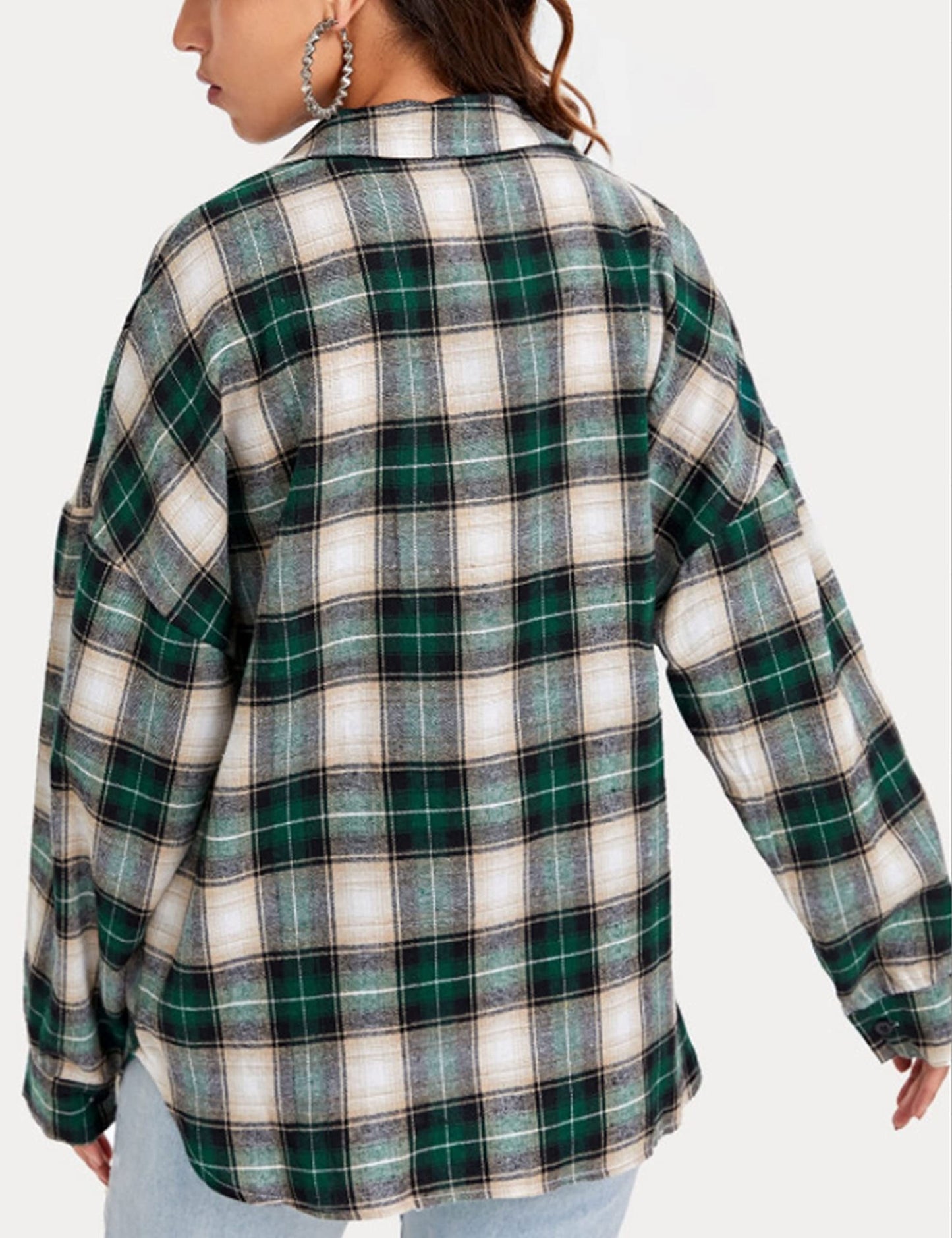 Plaid Flannel Shirts for Women Oversized Long Sleeve Button Down Buffalo Plaid Shirt Blouse Tops