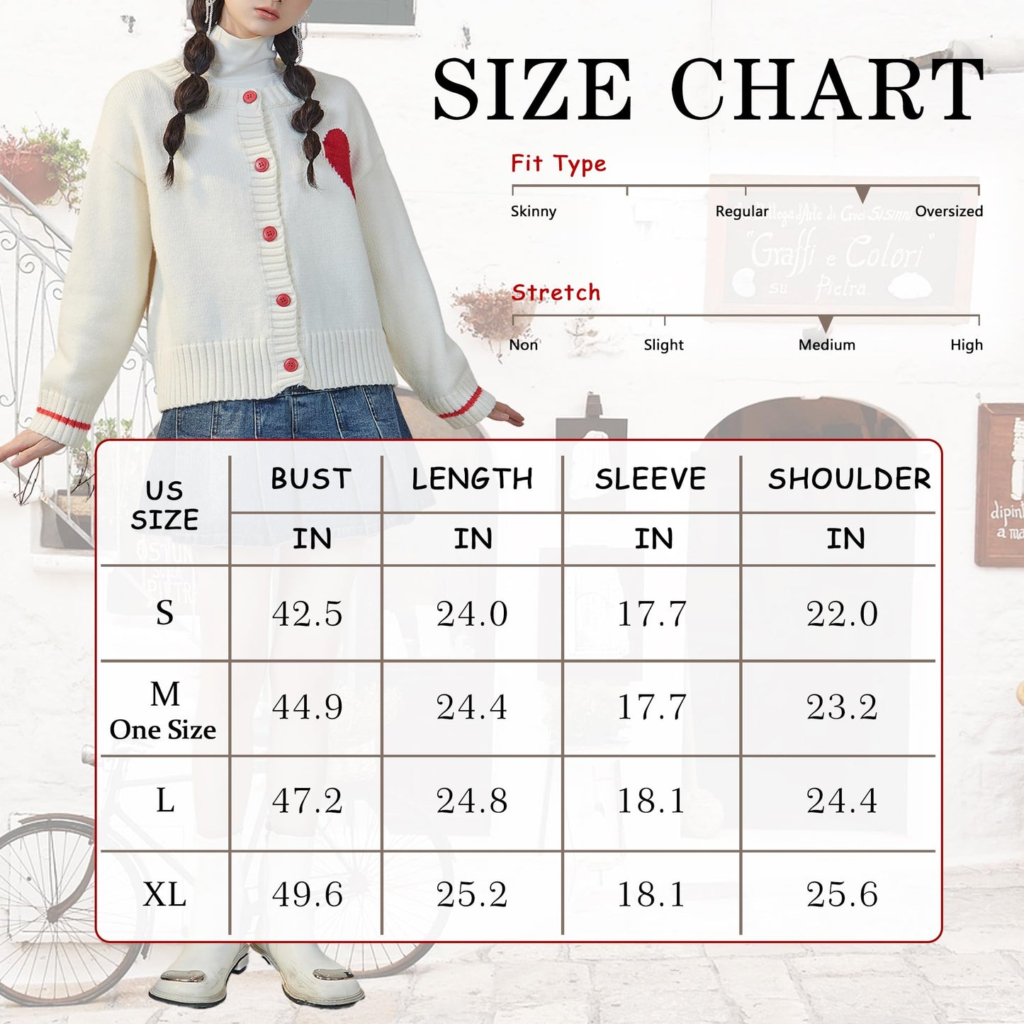 FindThy Women's Cute Cardigan Sweater Kawaii Love Heart Print Y2K Button Knitted Outerwear