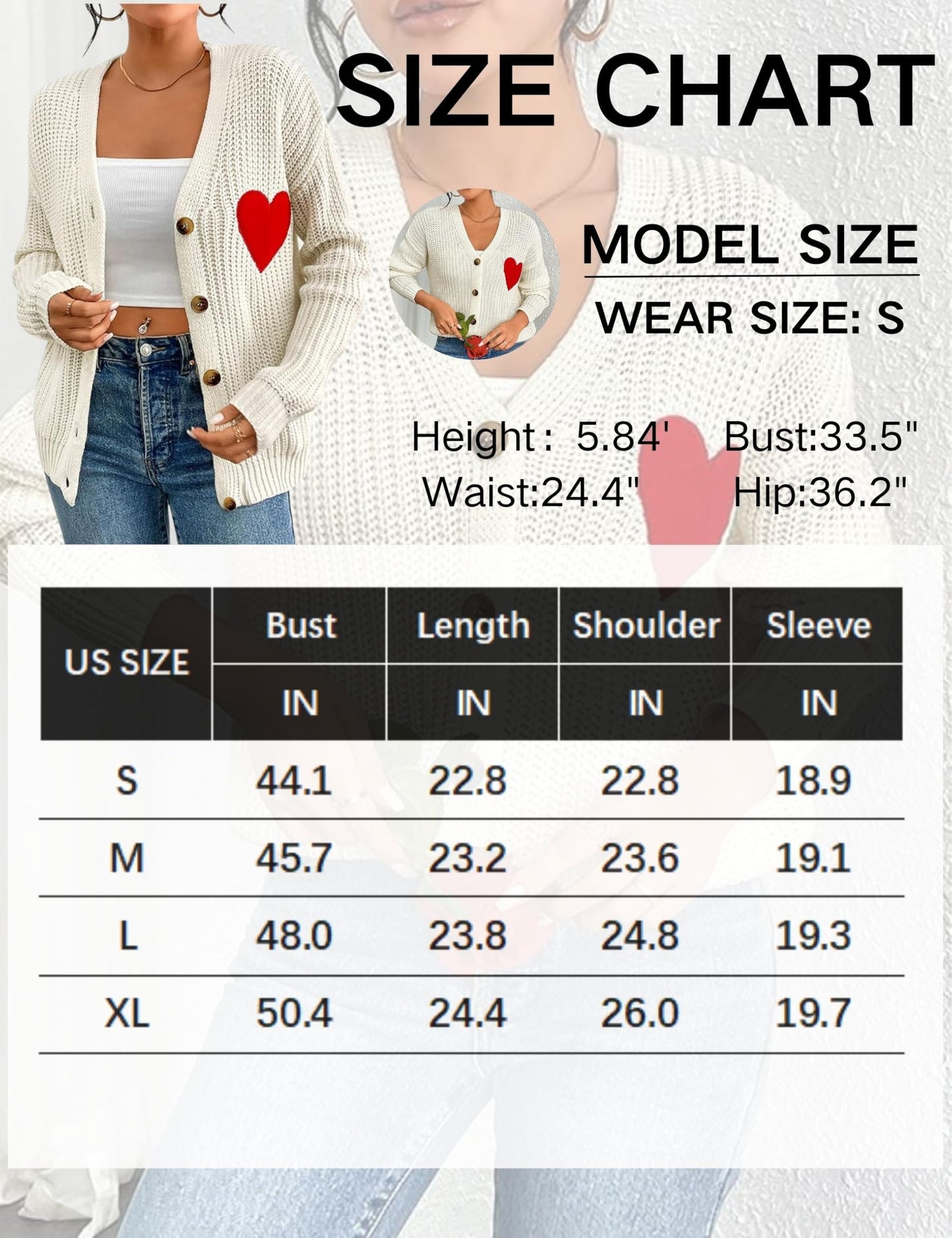 FindThy Women's Cute Cardigan Sweater Kawaii Love Heart Print Y2K Button Knitted Outerwear