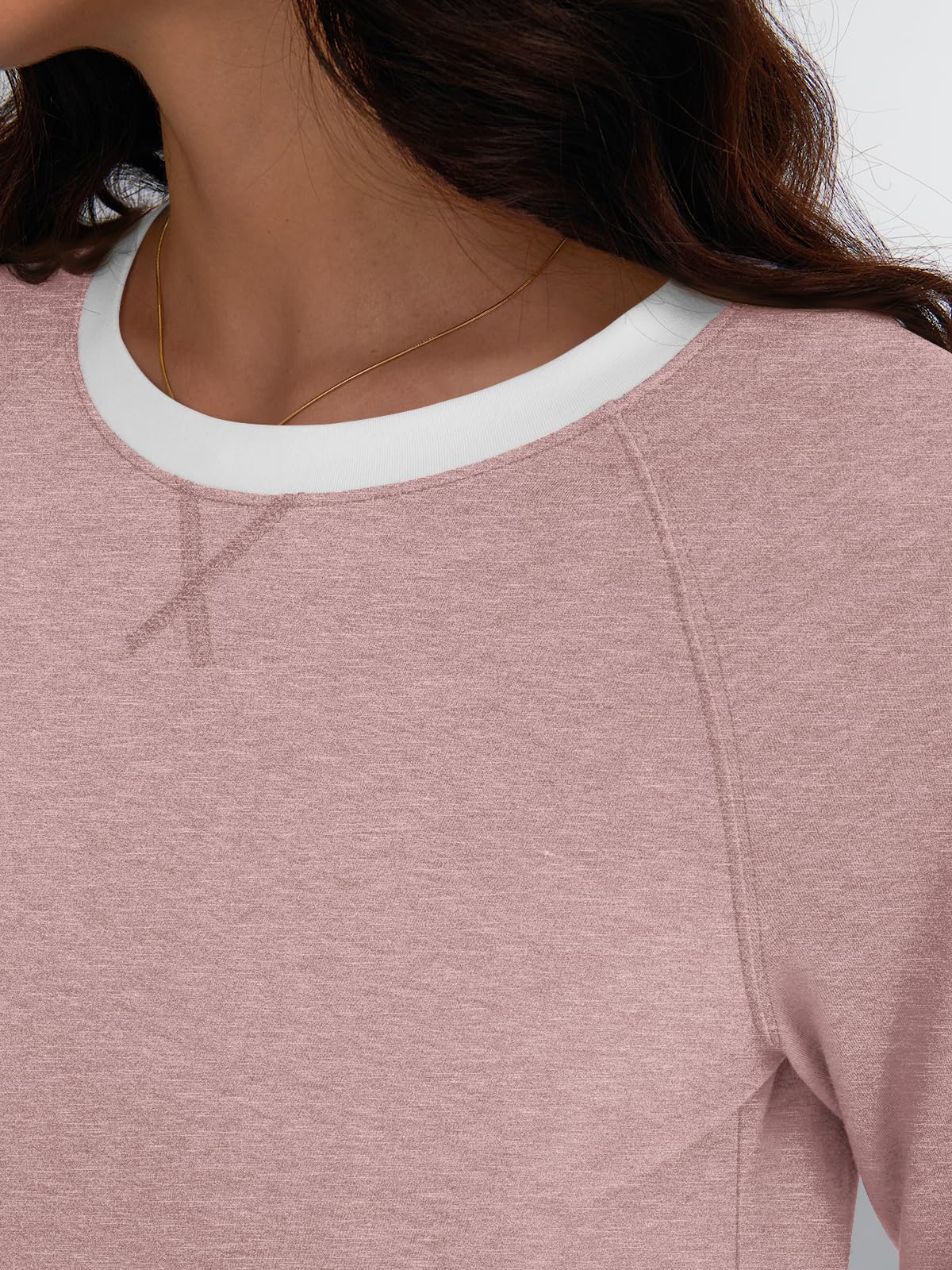 Womens Long Sleeve Shirts Color Block Casual Crewneck Tops Tshirt