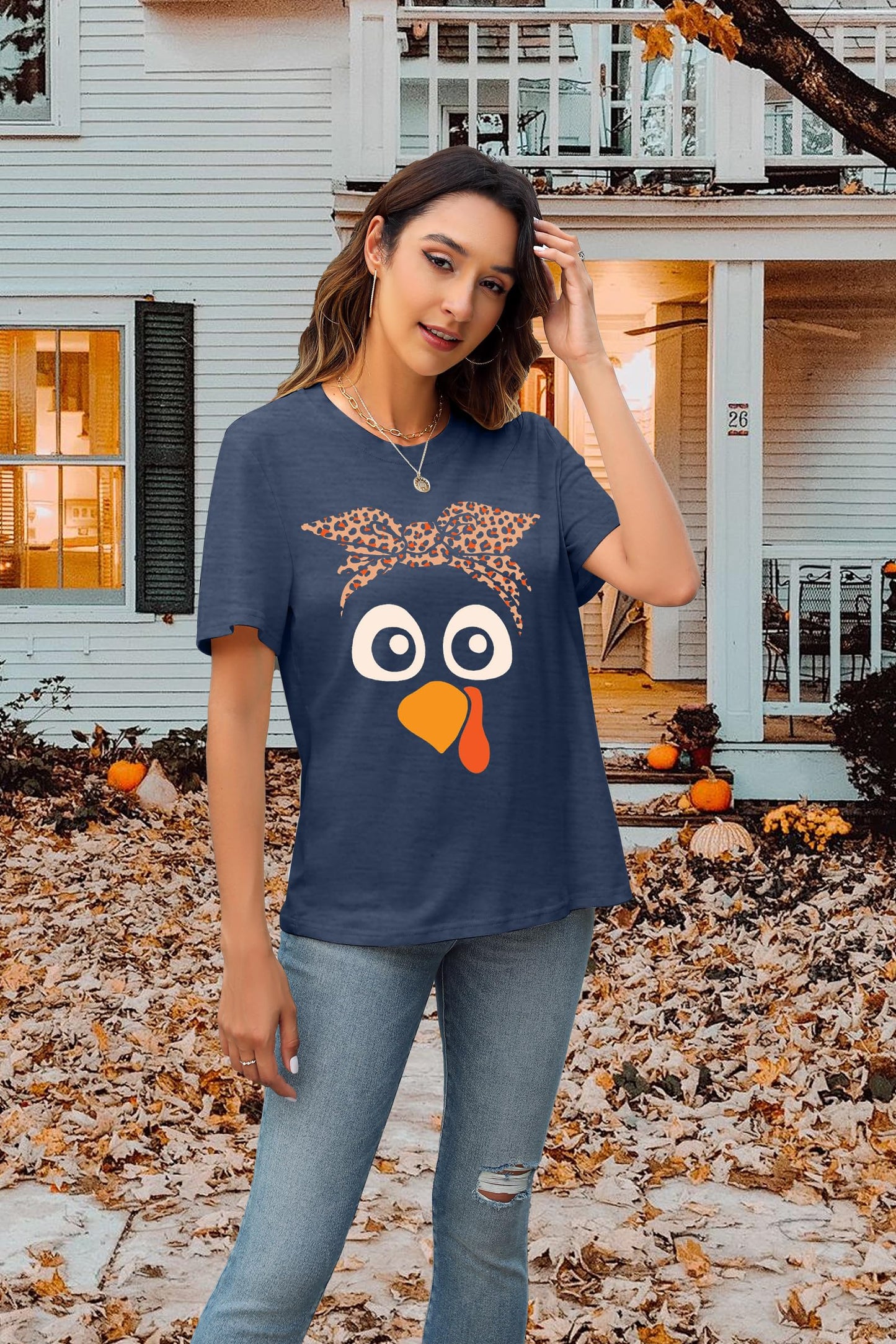 Turkey Shirts for Women Thanksgiving Shirt Funny Turkey Face Graphic Shirts Cute Fall Holiday Tee Tops