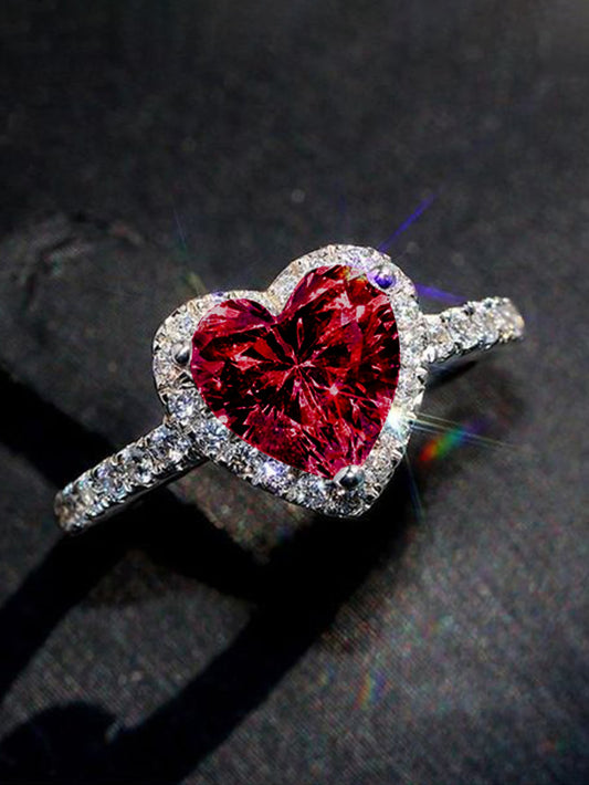 1 PC Romantic Red Heart Cubic Zirconia Ring For Women For Valentine's Day Gift Wedding Engagement Anniversary Party Jewelry