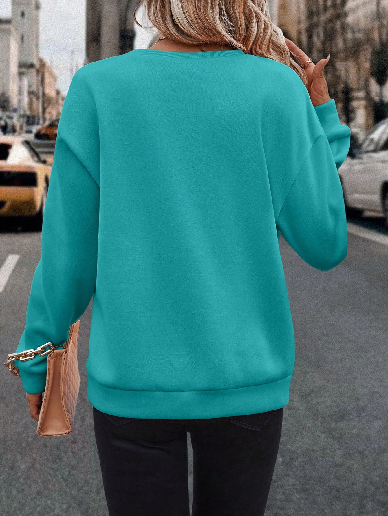 Women's Round Neck Sweatshirt With Slogan Print NEVER GIVE UP BECAUSE Great Things TAKES TIME,Long Sleeve Tops