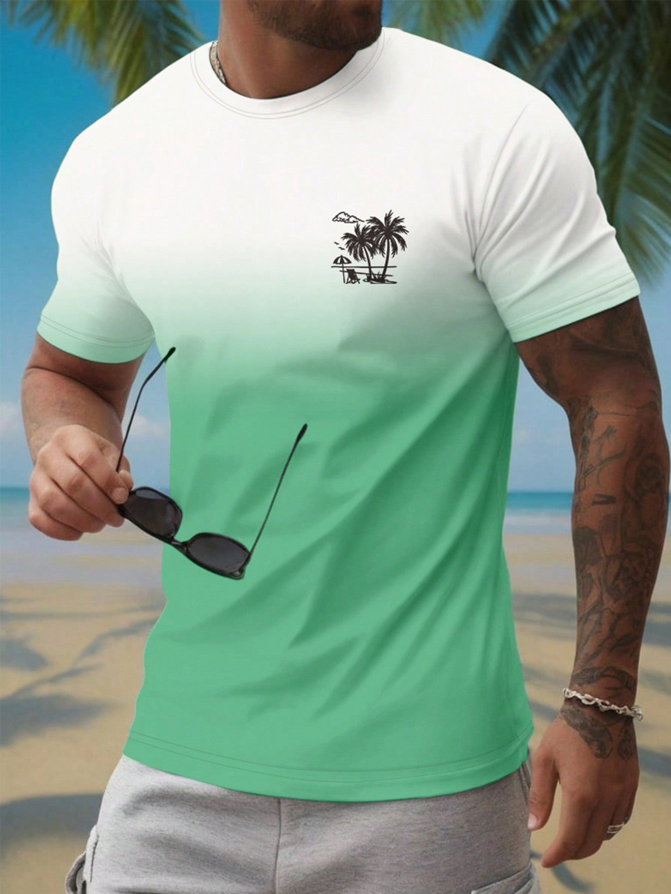 Manfinity RSRT Round Neck Digital Printed Ombre Color Summer Casual Short Sleeve T-Shirt