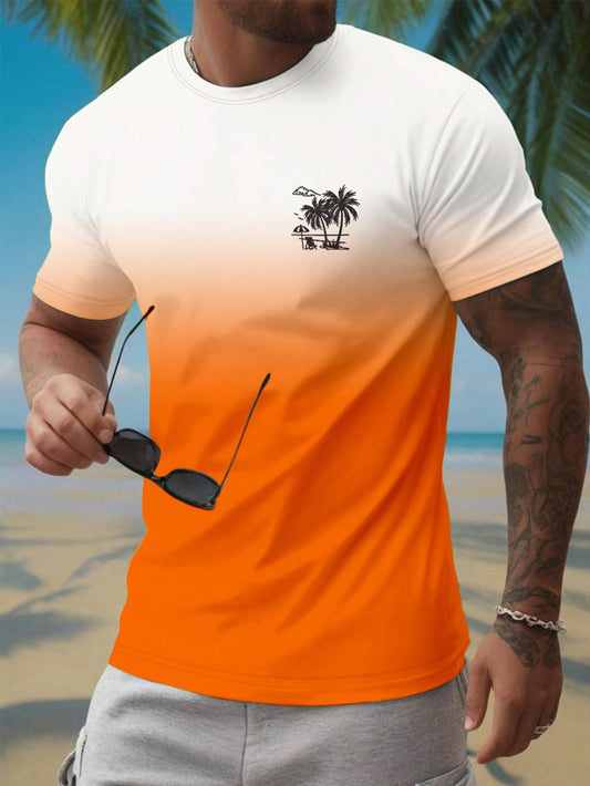 Manfinity RSRT Round Neck Digital Printed Ombre Color Summer Casual Short Sleeve T-Shirt