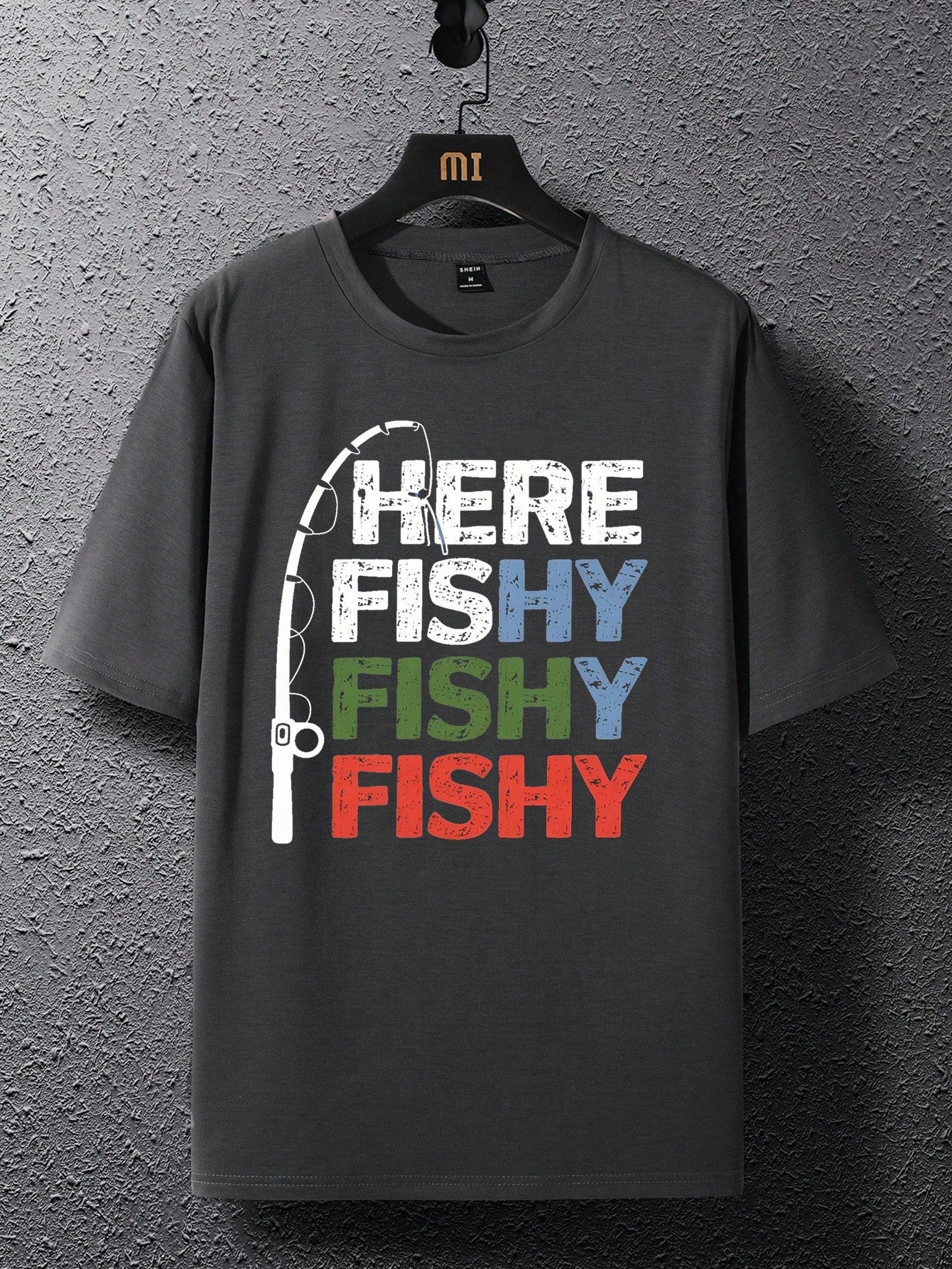 Men's Summer Letter Printed Round Neck Short Sleeve Casual T-Shirt “Here Fishy Fishy Fishy