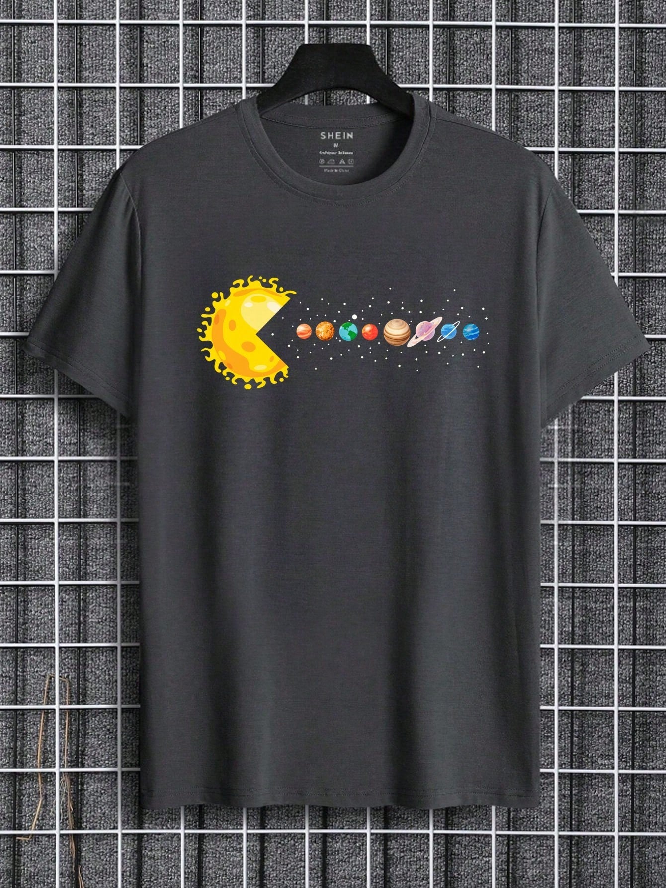 Men's Round Neck Planet Print Short Sleeve Casual Loose Fit T-Shirt