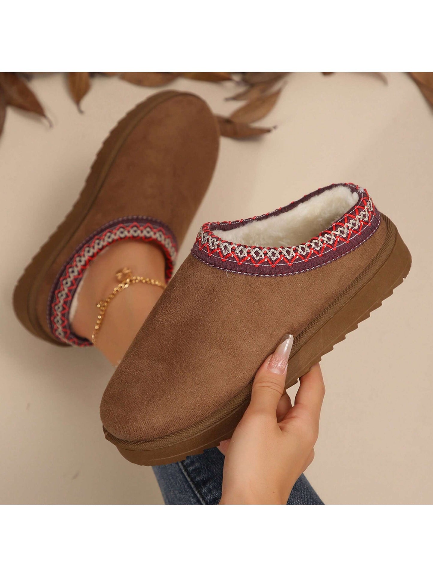 Women's Fur Lined Sandals And Platform Snow Boots - Warm And Durable Shoes For Outdoor Non Slip Comfort, Thickened Flat Soles With Winter Slippers