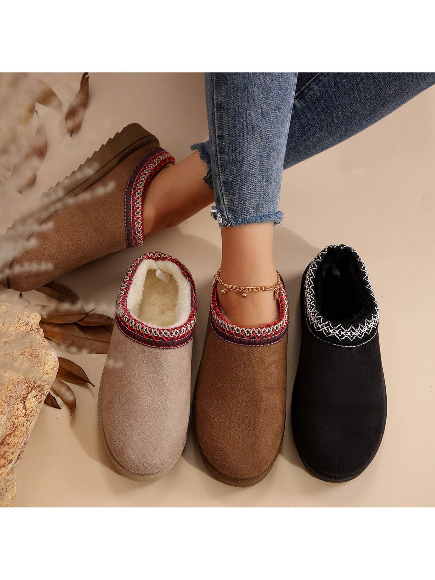 Women's Fur Lined Sandals And Platform Snow Boots - Warm And Durable Shoes For Outdoor Non Slip Comfort, Thickened Flat Soles With Winter Slippers