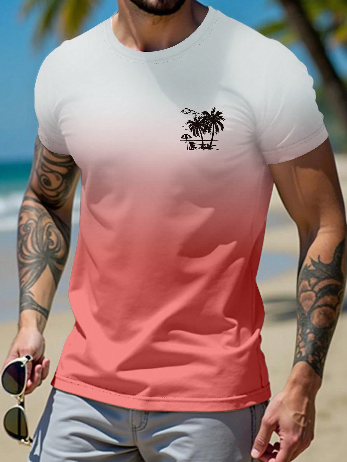 Manfinity RSRT Round Neck Digital Printed Ombre Color Summer Casual Short Sleeve T-Shirt