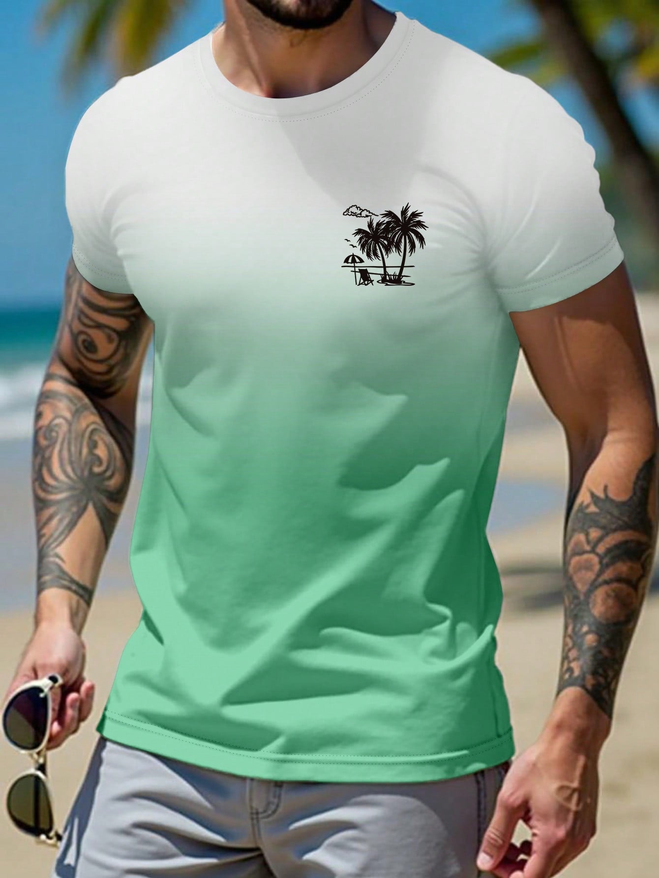 Manfinity RSRT Round Neck Digital Printed Ombre Color Summer Casual Short Sleeve T-Shirt