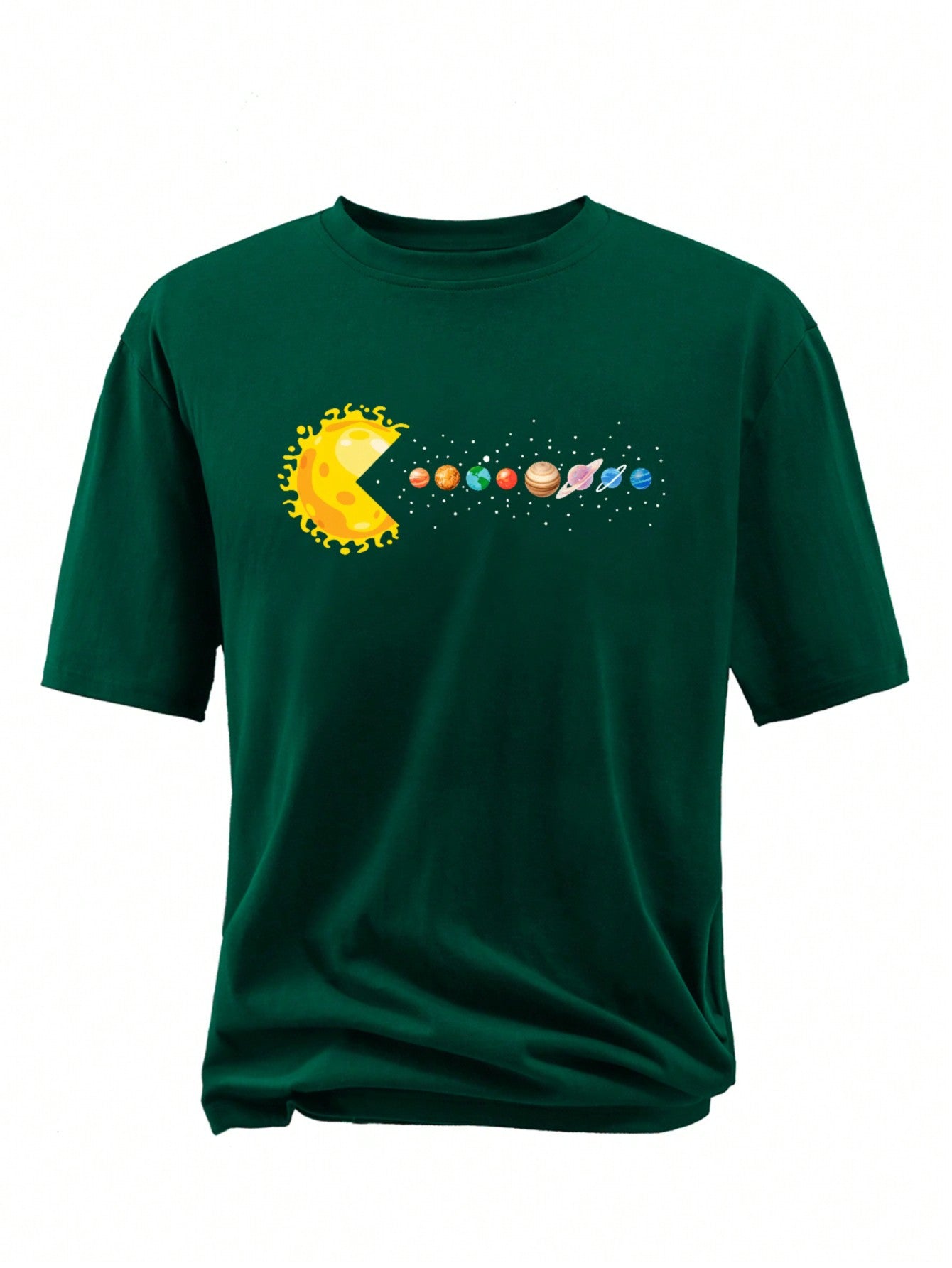 Men's Round Neck Planet Print Short Sleeve Casual Loose Fit T-Shirt