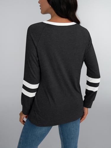 Womens Long Sleeve Shirts Color Block Casual Crewneck Tops Tshirt