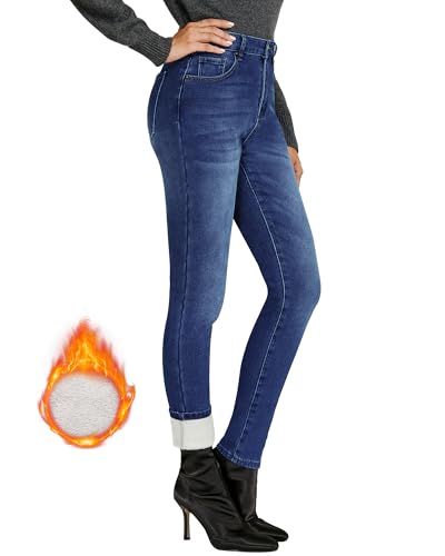 Vetinee Fleece Lined Jeans for Women High Waisted Skinny Winter Warm Slim Fit Thermal Jean Pants Stretchy Denim Jeggings