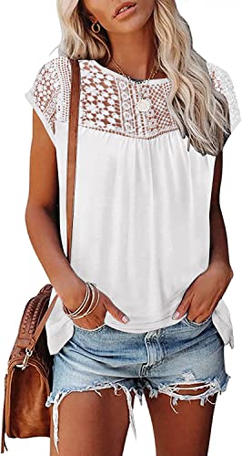 Womens Cap Sleeve Tops 2024 Trendy Floral Print Summer Tops Loose Fit Lace T Shirts Blouses