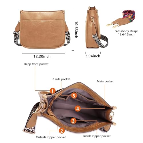 Vegan Leather Crossbody Bags for Women, Crossbody Purse with Guitar Strap Zipped Pockets Handbag