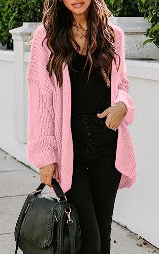 PRETTYGARDEN Women's Long Sleeve Open Front Knit Cardigans Sweaters Soft Loose Draped Coat Outerwear