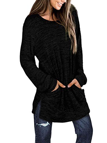 Womens Casual Sweatshirts Long Sleeve Shirts Oversized With Pocket Tunic Tops