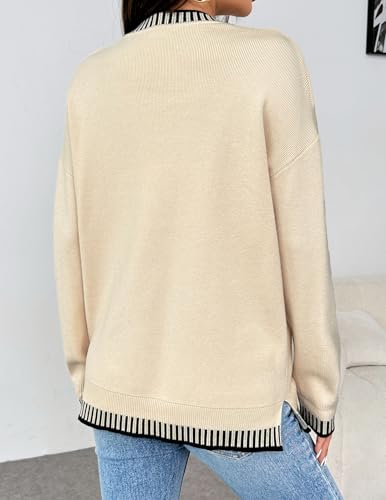 Womens Crewneck Pullover Sweater Long Sleeve Knit Side Slit