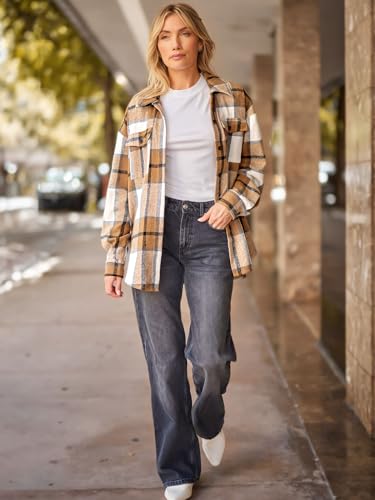 Womens Fall Outfits Fashion Clothes Shackets Flannel Plaid Button Down Long Sleeve Shirts Jackets 2024